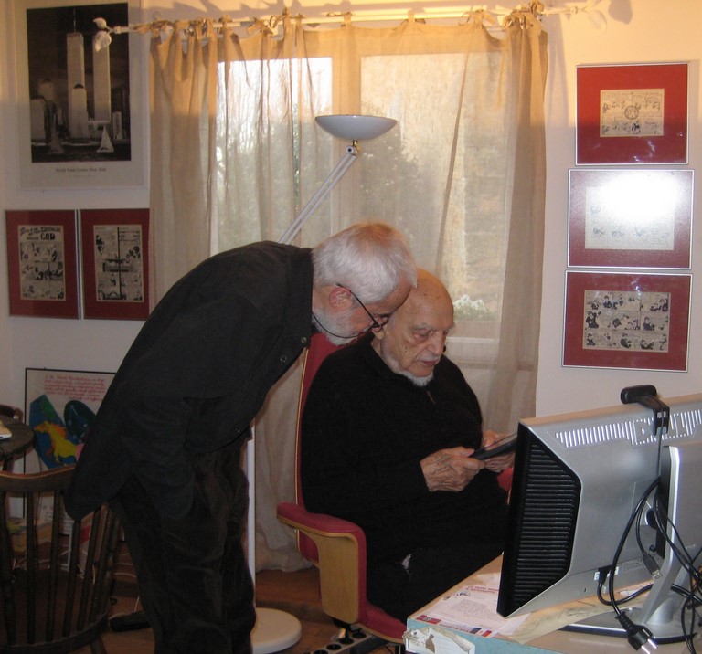 Alfred de Grazia in his study-WTC on wall
