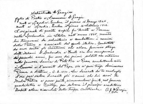 Career of Sebastiano de Grazia, hand-written on reverse of photograph by his son.