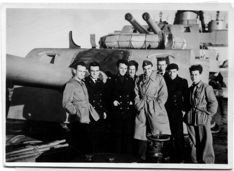Alfred de Grazia on deck ship before landing in Provence August 1944